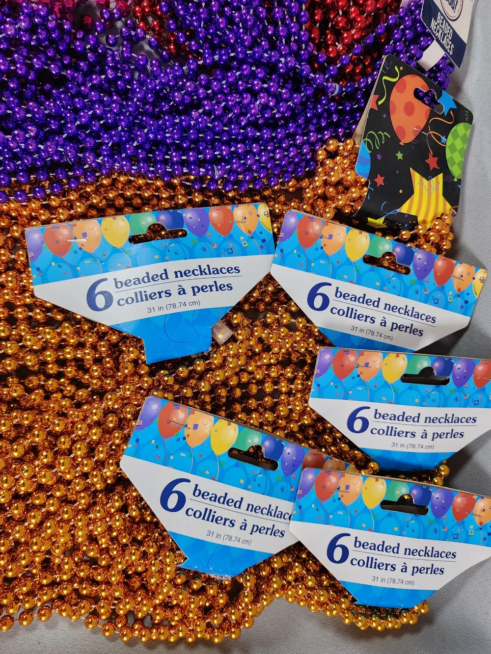 5lbs Party Beaded Necklaces - Multicolor Mardi Gras & Red, Purple, Gold Strands